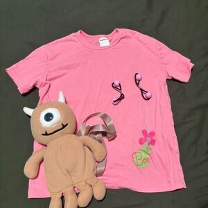 Pink Graphic Tee with Monster Plush